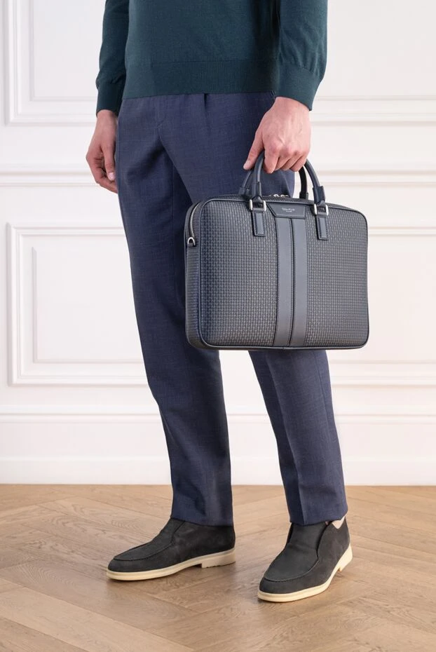 Serapian ultra-thin blue stepan canvas briefcase with leather inserts 197850 - photo 2