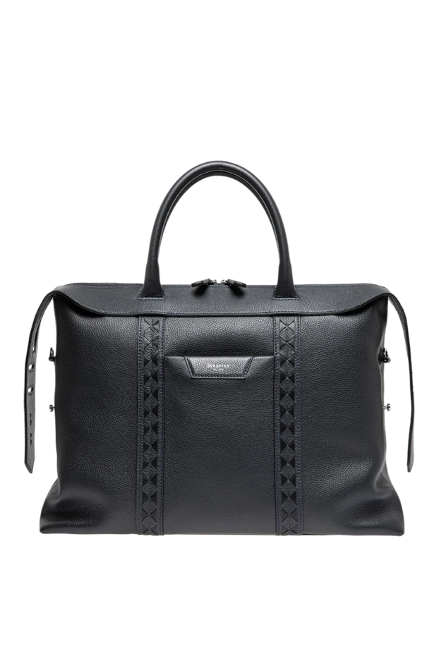 Serapian деловая сумка soft business bag из темно-синей кожи cachemire с деталями mosaico 197855 - фото 1