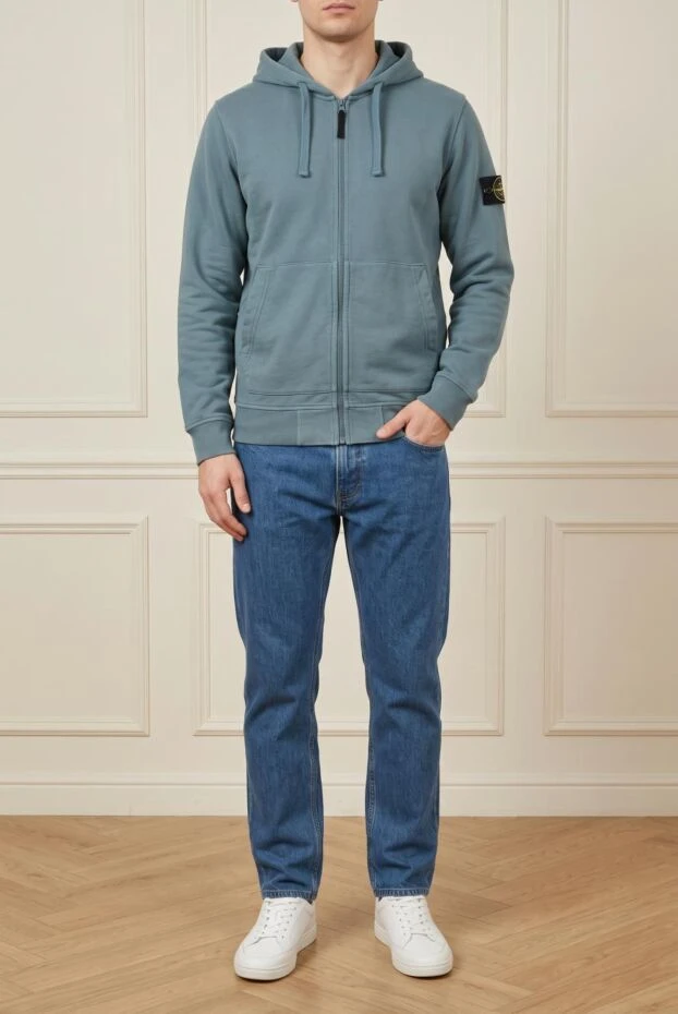 Stone Island мужское зип-худи в оригинальном серо-голубом оттенке на молнии 197880 - фото 1
