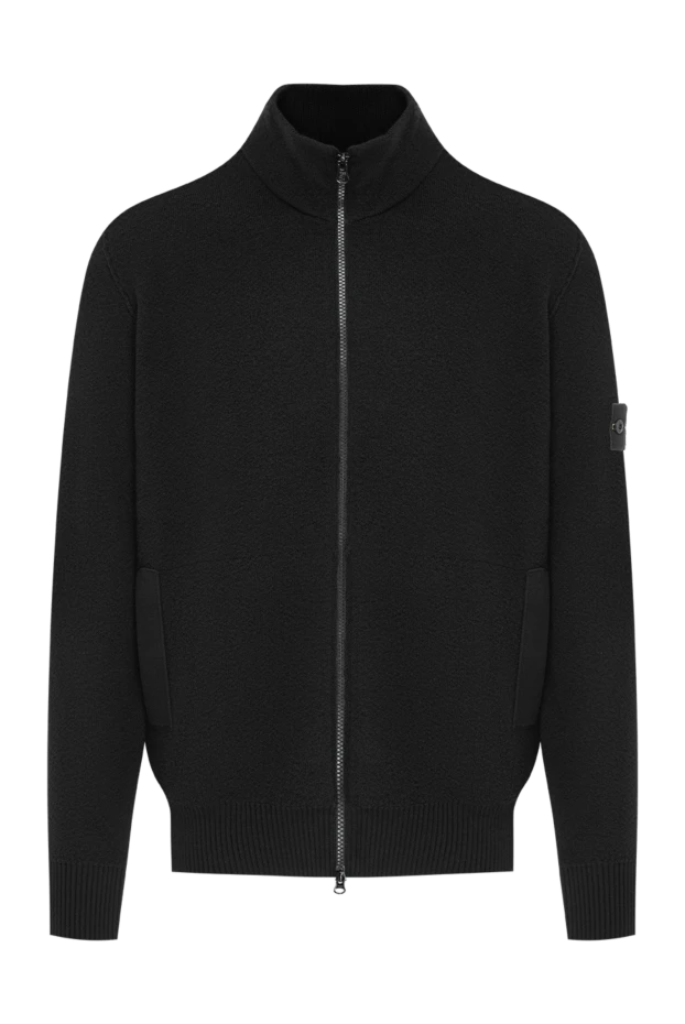 Stone Island қара түсті сыдырмасы бар ерлерге арналған тоқылған кардиган 197882 - фото 1