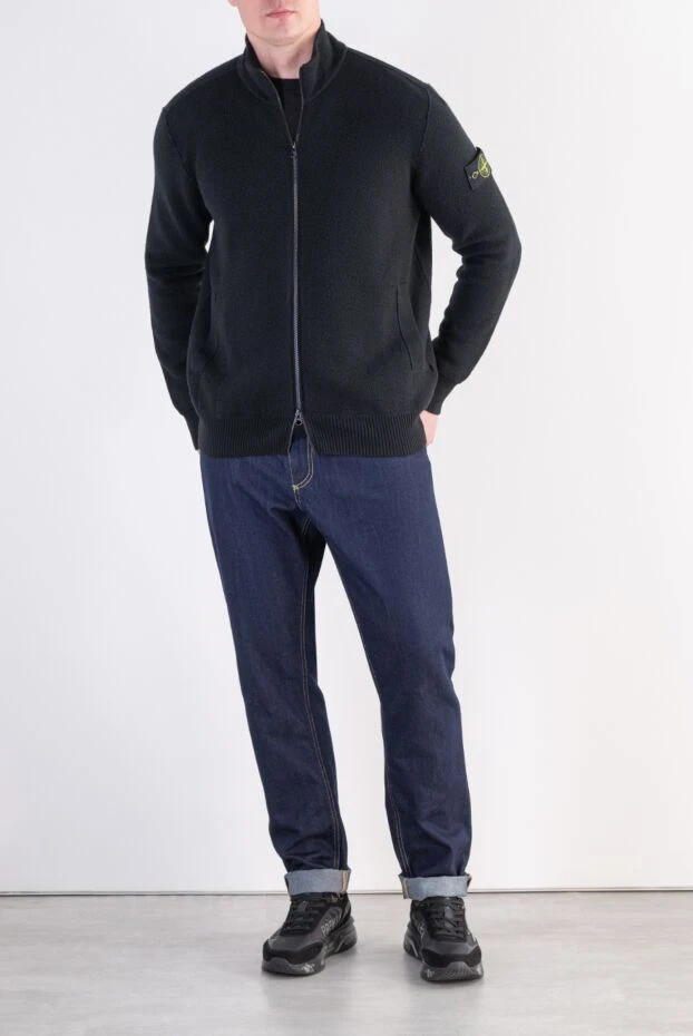 Stone Island қара түсті сыдырмасы бар ерлерге арналған тоқылған кардиган 197882 - фото 2