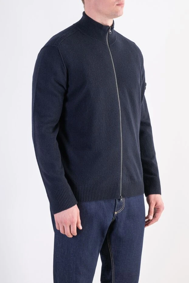 Stone Island men's ultra-fine blue virgin wool knitted zip-up cardigan 197883 - photo 3