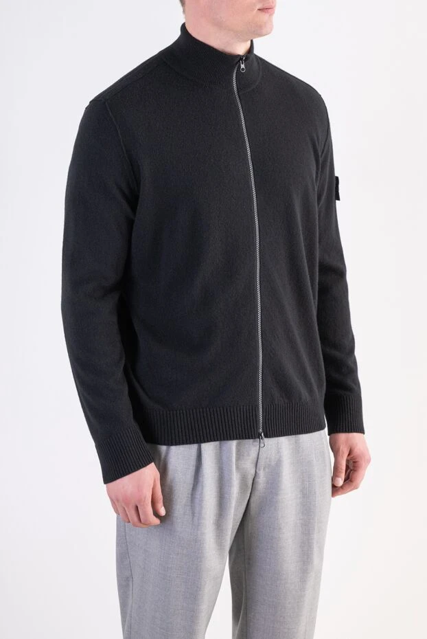 Stone Island ерлерге арналған өте жұқа қара жүннен жасалған сыдырмалы тоқылған кардиган 197884 - фото 3