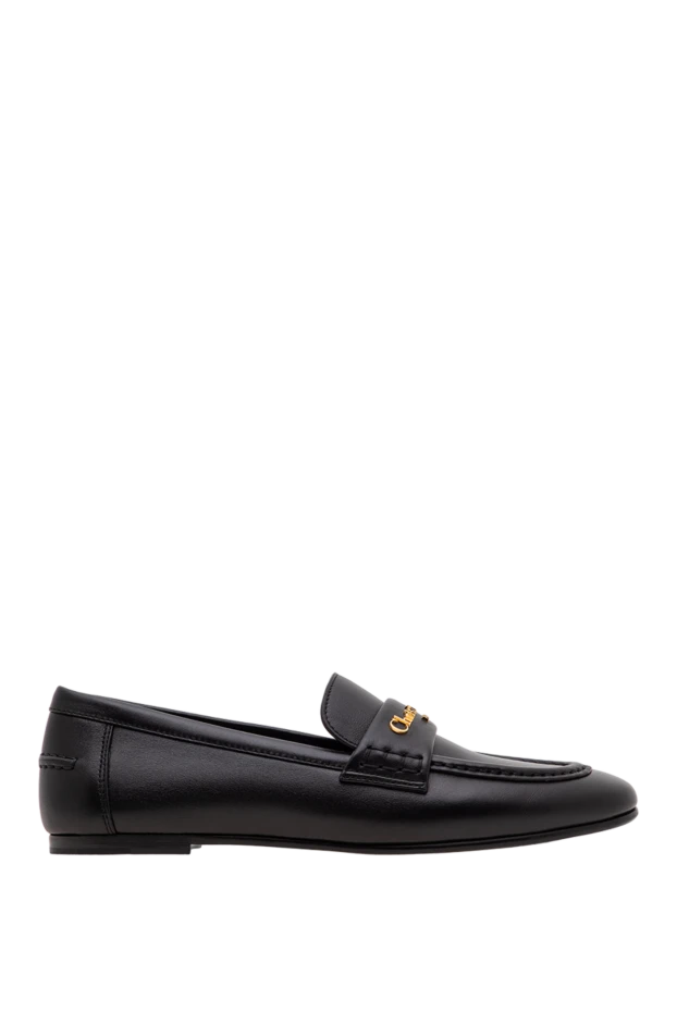 Women's black leather Dior Boy loafers with gold-tone metallic logo - photo 1