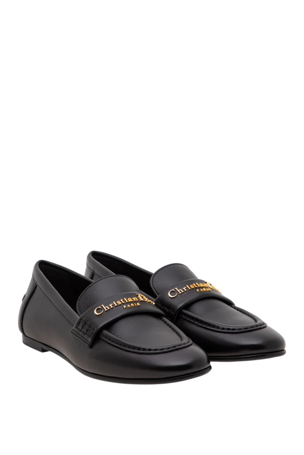 Dior women's black leather dior boy loafers with gold-tone metallic logo 197904 - photo 3