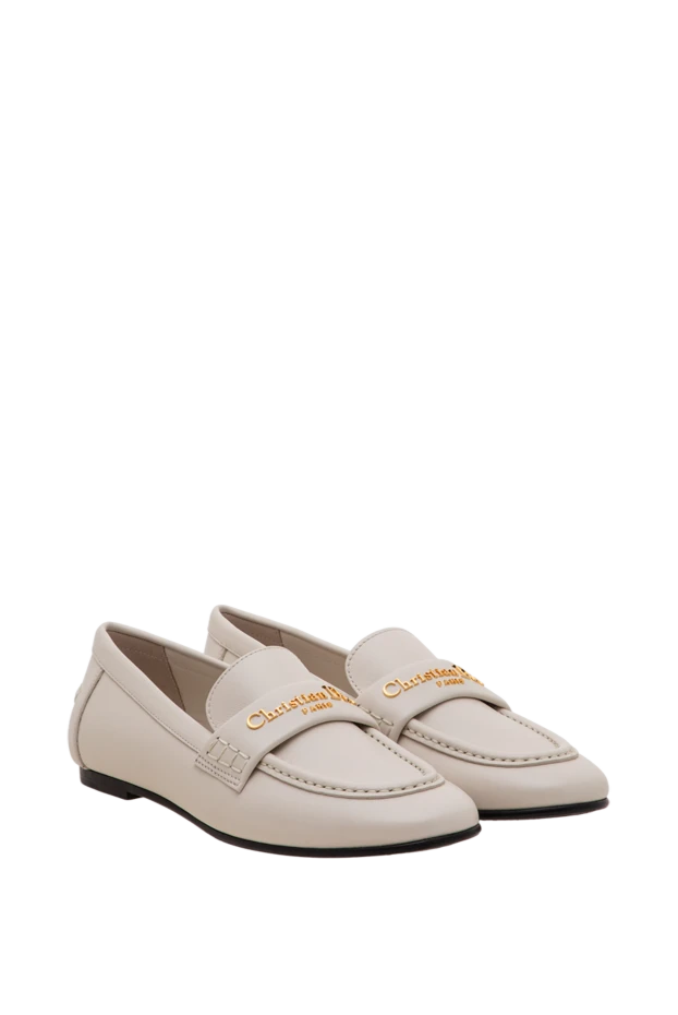 Dior women's white leather dior boy loafers with gold-tone metallic logo 197905 - photo 3