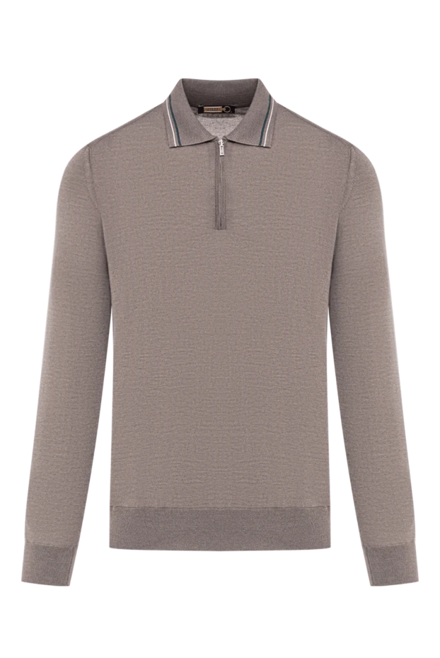 Zilli men's long sleeve zip-up knit polo shirt in taupe 197915 - photo 1