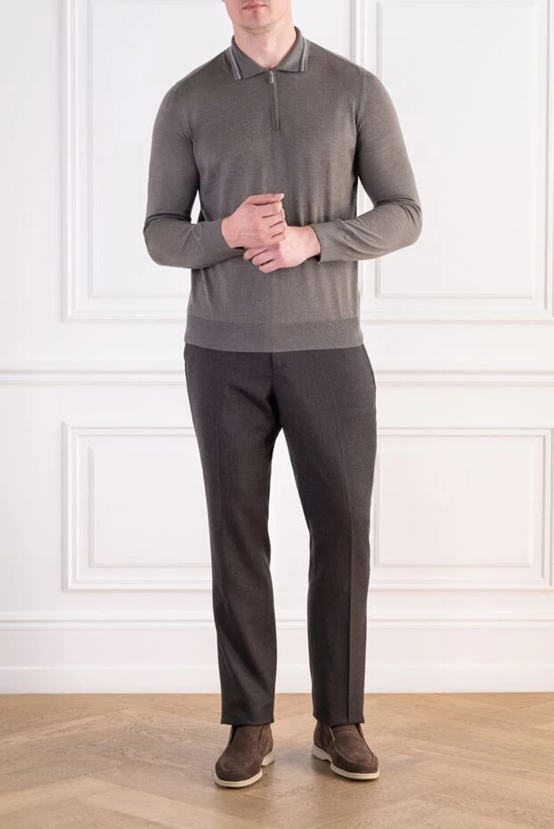 Zilli men's long sleeve zip-up knit polo shirt in taupe 197915 - photo 2