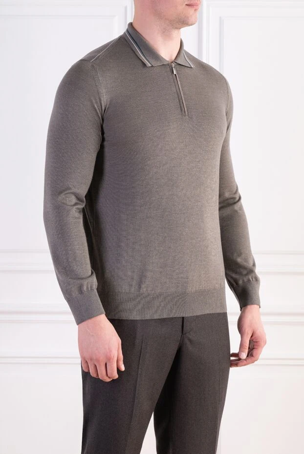 Zilli men's long sleeve zip-up knit polo shirt in taupe 197915 - photo 3