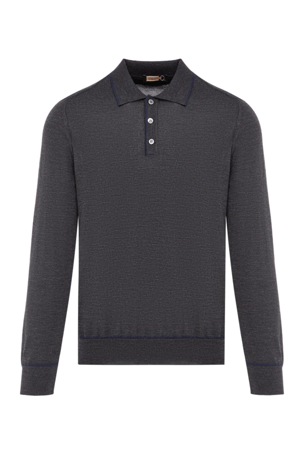 Zilli men's grey long sleeve polo shirt with crocodile trim on the collar 197923 - photo 1