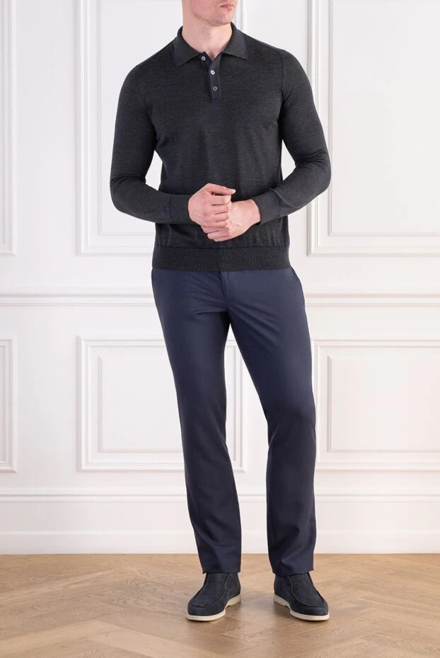 Zilli men's grey long sleeve polo shirt with crocodile trim on the collar 197923 - photo 2