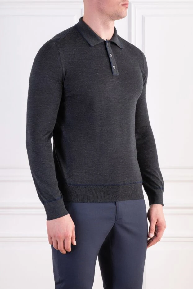 Zilli men's grey long sleeve polo shirt with crocodile trim on the collar 197923 - photo 3