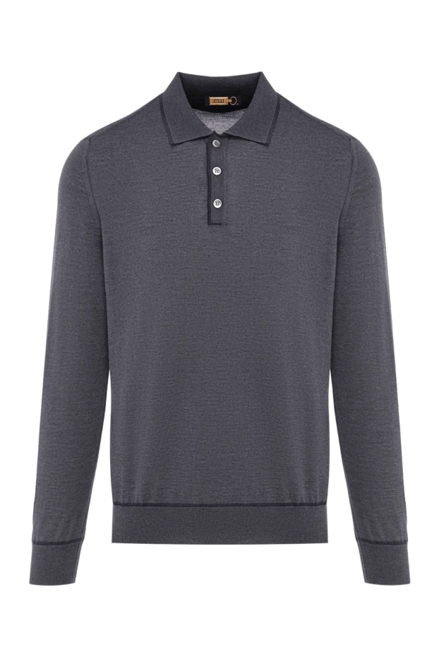 Zilli dark grey men's long sleeve knit polo shirt with crocodile trim on the collar 197924 - photo 1