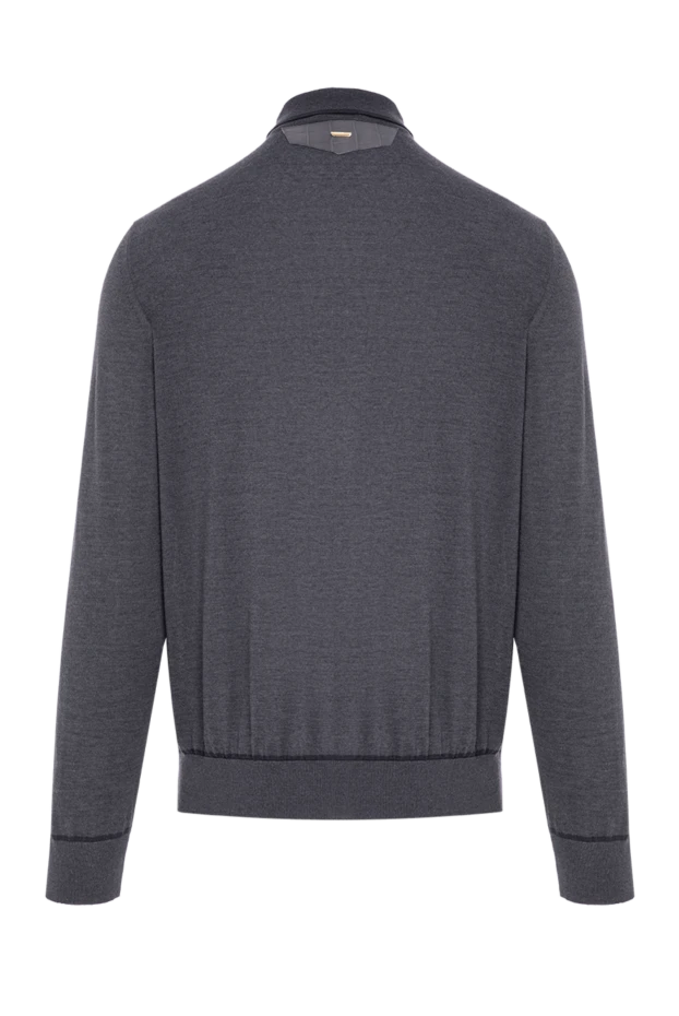 Zilli dark grey men's long sleeve knit polo shirt with crocodile trim on the collar 197924 - photo 3