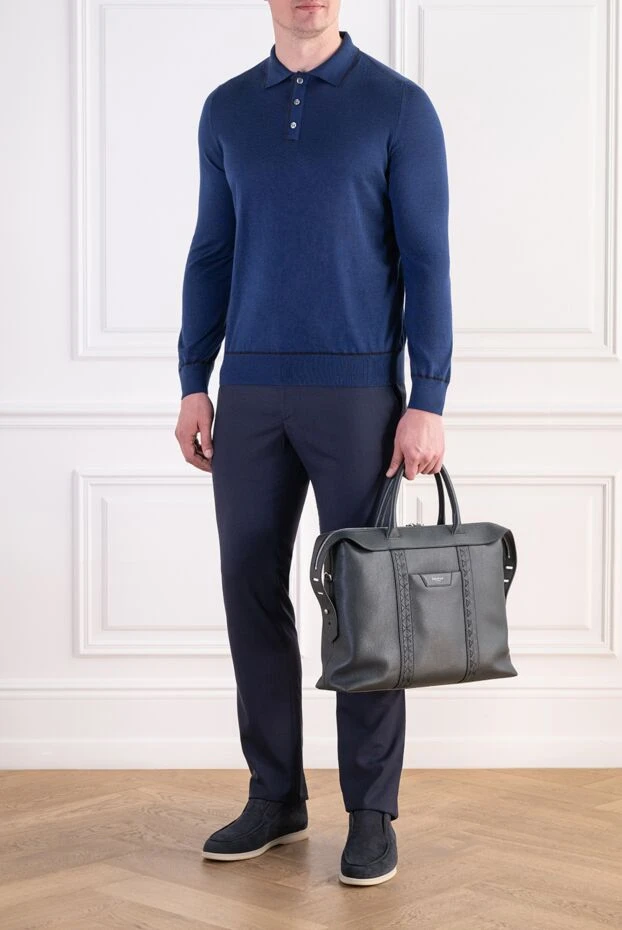 Zilli blue long sleeve polo shirt with crocodile yoke 197925 - photo 2
