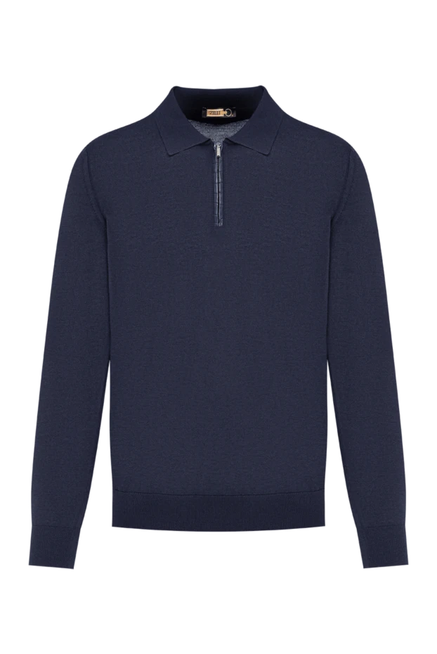 Zilli men's blue polo shirt made of cashmere and silk with crocodile leather trim 197929 - photo 1