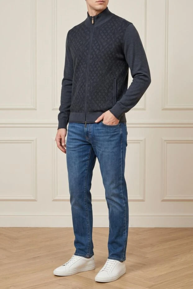 Zilli men's gray cashmere and silk cardigan with a geometric pattern 197931 - photo 3