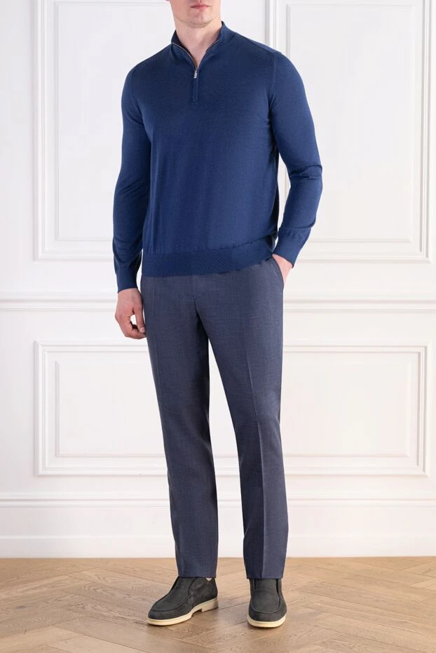 Zilli men's luxury trouser in dark blue with crocodile insert 197937 - photo 2