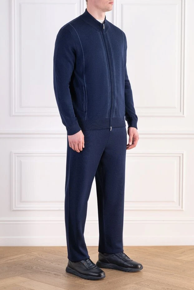 Zilli men's dark blue knitted suit with a stand-up collar 197943 - photo 3