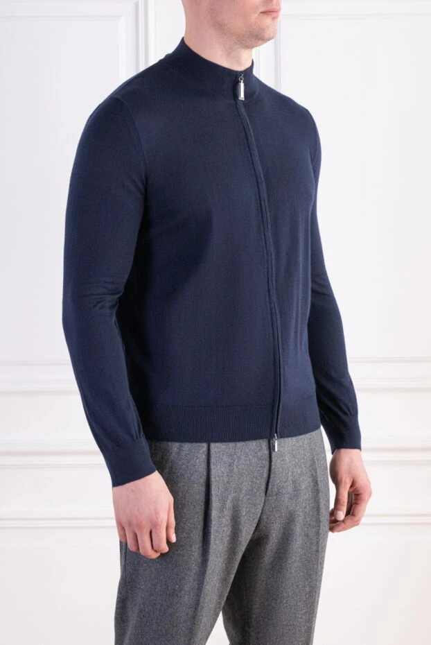 Zilli thin blue cardigan with a two-way zipper and a high collar 197947 - photo 3