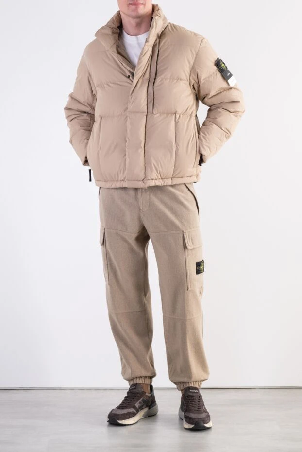 Stone Island men's quilted down jacket in a sand color with a high stand-up collar 198022 - photo 2