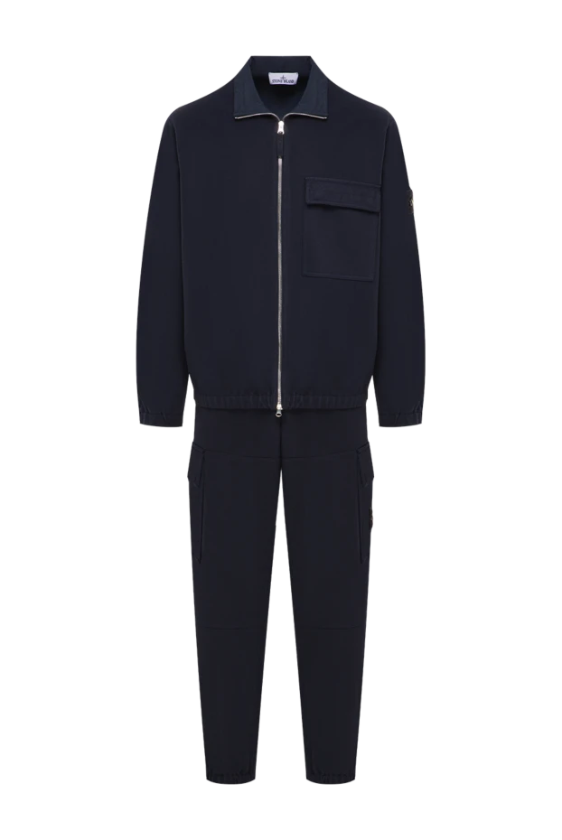 Stone Island темно-синий костюм из плотного шерстяного сукна с курткой и брюками карго 198112 - фото 1