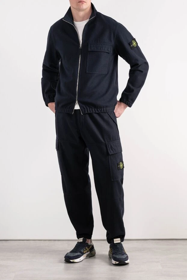 Stone Island темно-синий костюм из плотного шерстяного сукна с курткой и брюками карго 198112 - фото 2