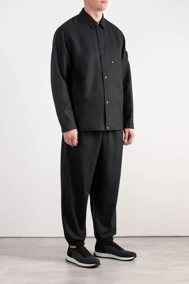 Stone Island черный прогулочный костюм из тонкого шерстяного сукна с рубашкой и джоггерами 198113 - фото 3