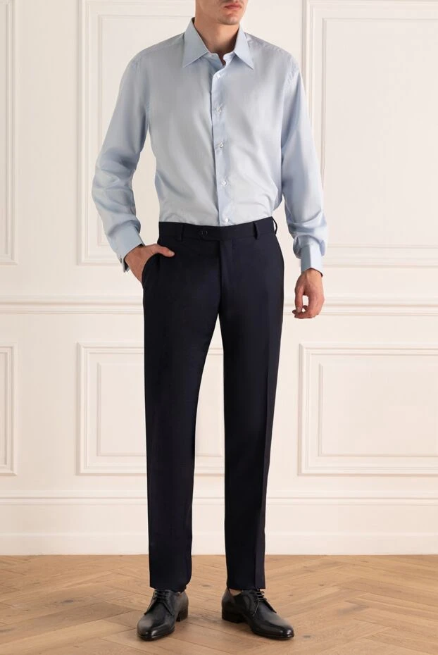 Brioni man blue cotton shirt for men купить с ценами и фото 977654 - photo 2