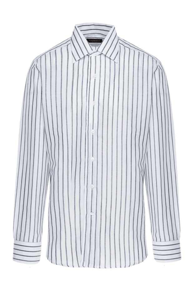 Canali man white linen and cotton shirt for men купить с ценами и фото 979461 - photo 1