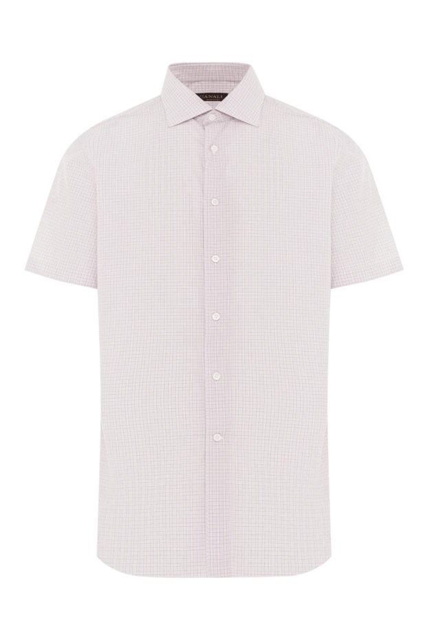 Рубашка мужская хлопковая светлая в мелкую клетку с коротким рукавом - фото 1