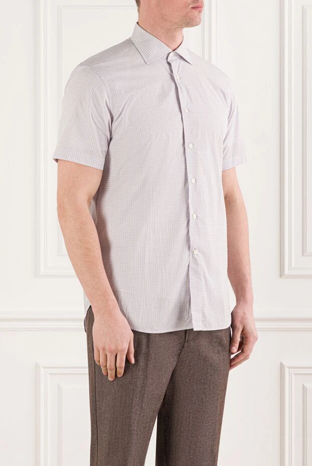 Canali кішкентай чекті өрнекті және қысқа жеңді ерлерге арналған жеңіл мақта көйлек 992419 - фото 3