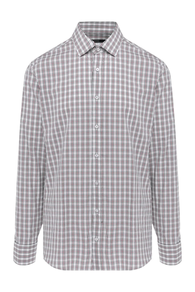 Мужская рубашка с длинным рукавом в серо-коричневую клетку - фото 1