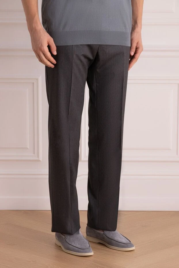 Gucci брюки из шерсти прямого силуэта темно-синие на кулиске
 998930 - фото 3