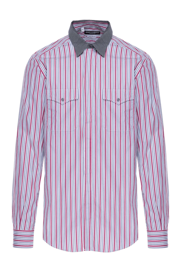 Қара контрастты жағасы бар қызыл және көк жолақты мақта көйлек - фото 1