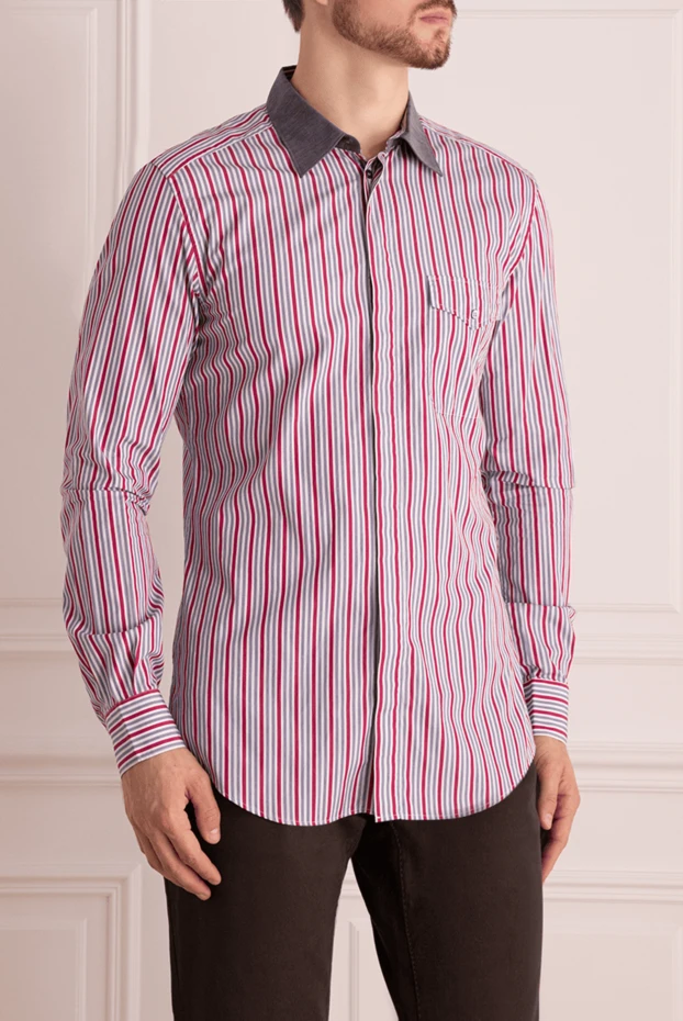 Dolce & Gabbana рубашка из хлопка в красно-синюю полоску с тёмным контрастным воротником 999181 - фото 3