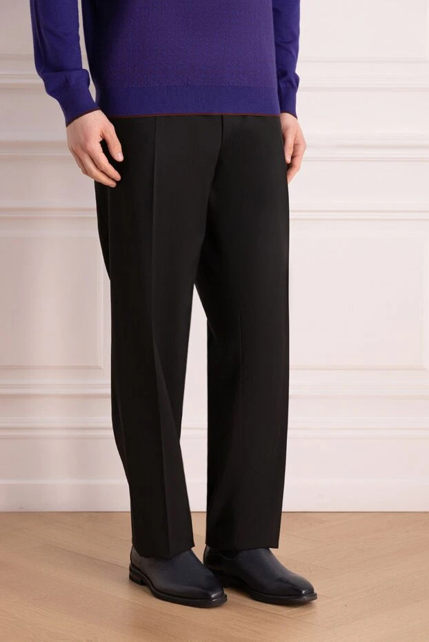 Canali тегіс жүннен тігілген қара тік шалбар
 999529 - фото 3