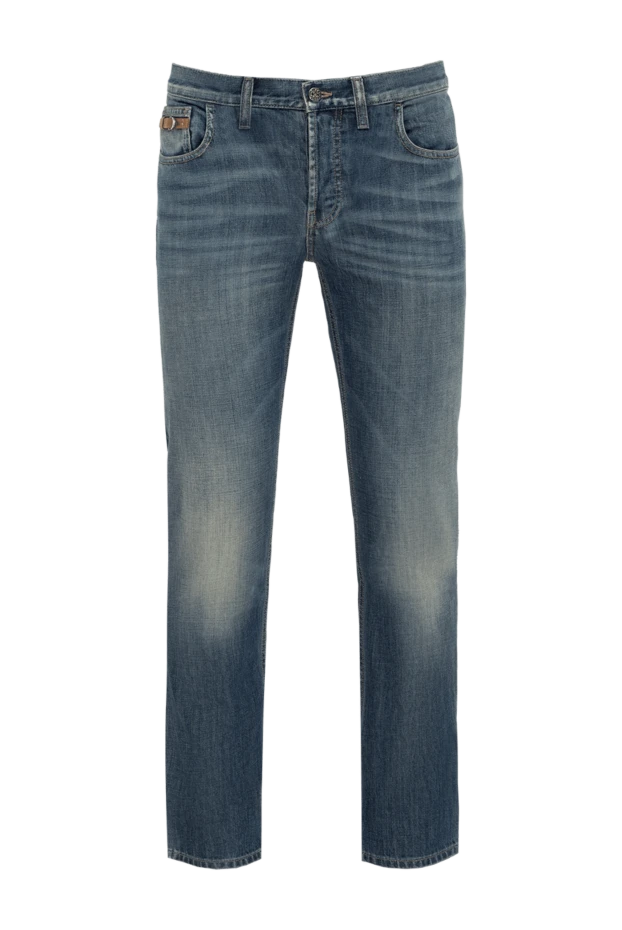 Джинсы синего цвета с потертостями и эффектом выварки - фото 1