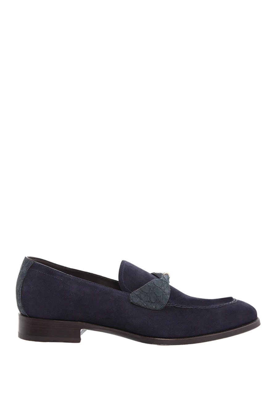 Max Verre лоферы мужские синяя замша с фактурным ремешком и кольцом 115704 - фото 1