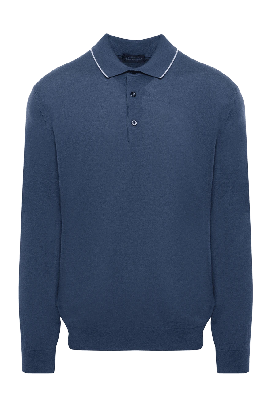 Cesare di Napoli man wool, silk and cashmere long sleeve polo blue for men купить с ценами и фото 131717 - photo 1