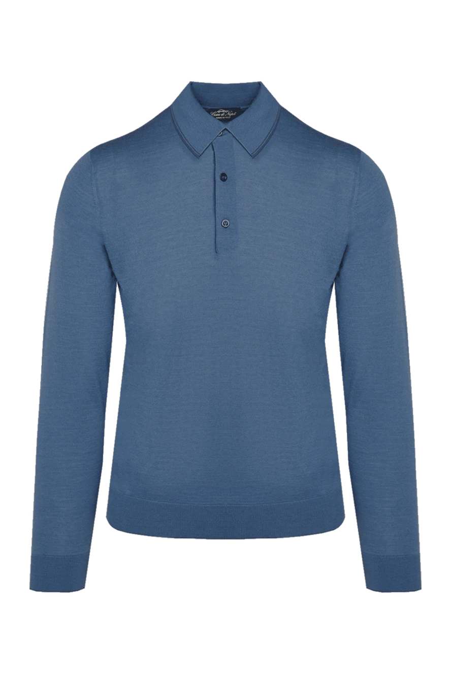 Cesare di Napoli man wool, silk and cashmere long sleeve polo blue for men купить с ценами и фото 131718 - photo 1