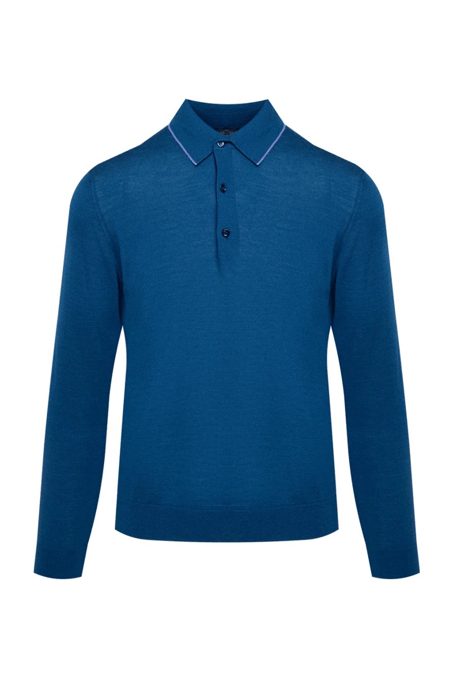 Cesare di Napoli man wool, silk and cashmere long sleeve polo blue for men купить с ценами и фото 131721 - photo 1