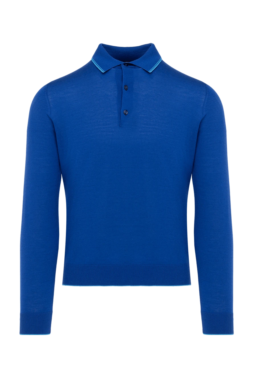 Cesare di Napoli man wool, silk and cashmere long sleeve polo blue for men купить с ценами и фото 131725 - photo 1