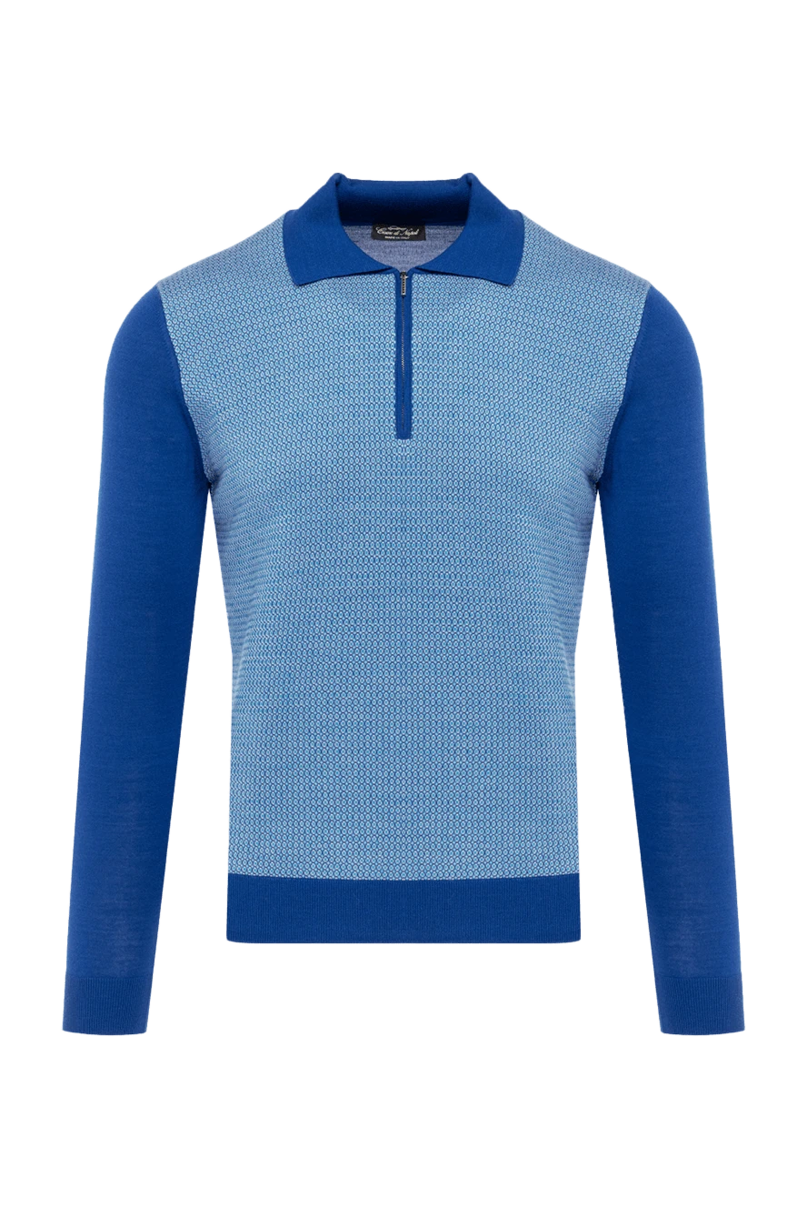 Cesare di Napoli man wool, silk and cashmere long sleeve polo blue for men купить с ценами и фото 132806 - photo 1