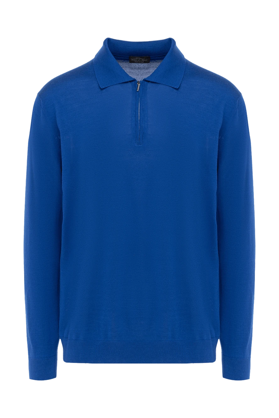 Cesare di Napoli man wool, silk and cashmere long sleeve polo blue for men купить с ценами и фото 132830 - photo 1