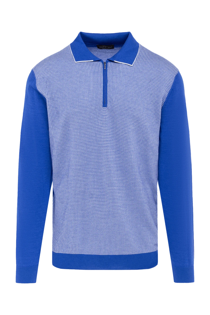 Cesare di Napoli man long sleeve polo in silk and cashmere blue for men купить с ценами и фото 132841 - photo 1