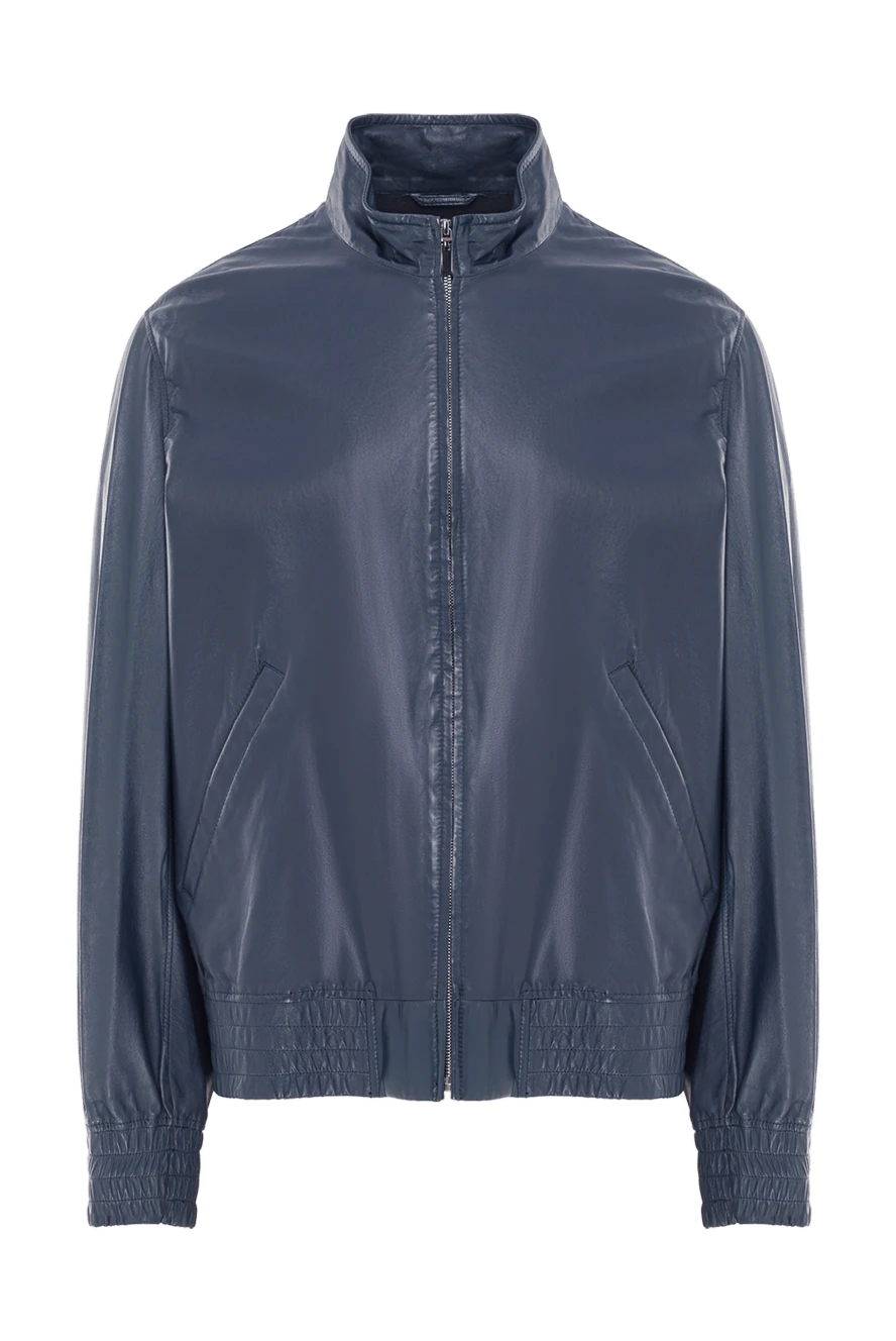 Schiatti куртка кожаная темно-синяя с воротником-стойкой мужская 134940 - фото 1