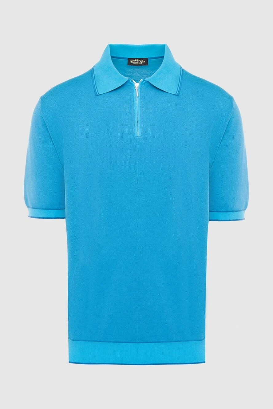 Cesare di Napoli man blue cotton and silk polo shirt for men купить с ценами и фото 134960 - photo 1