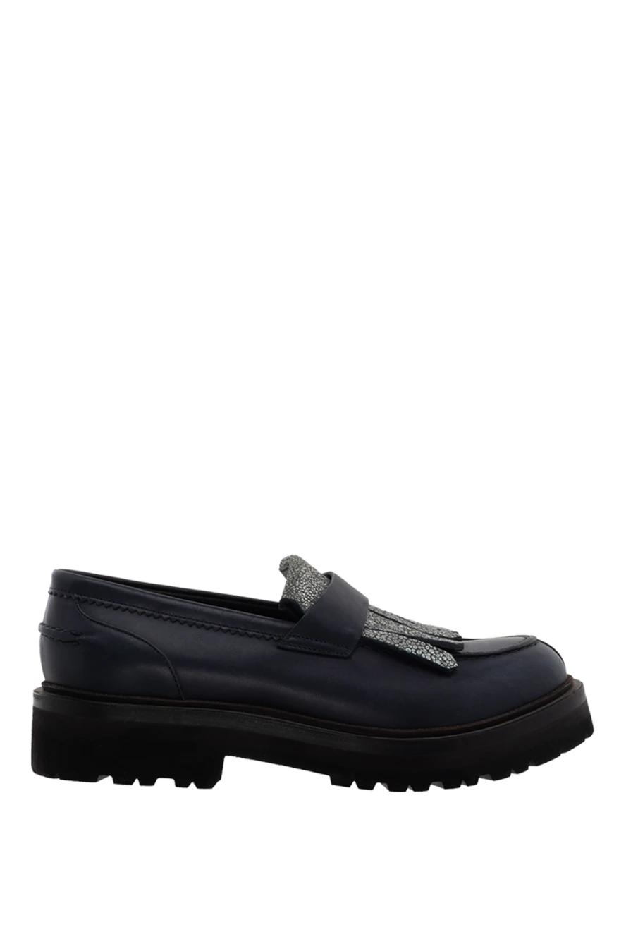 Brunello Cucinelli бахромамен безендірілген көк былғарыдан жасалған әйелдердің лоферлері 136583 - фото 1