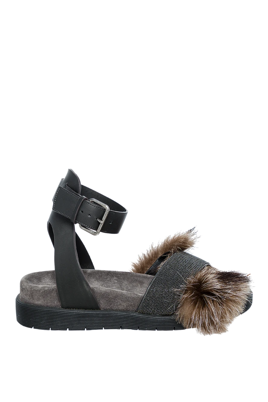 Brunello Cucinelli woman black leather and fur sandals for women купить с ценами и фото 136584 - photo 1